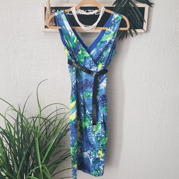 Donna Ricco NY I Sleeveless V Neck Sheath Summer Dress Teale/Floral Size… - Picture 7 of 15